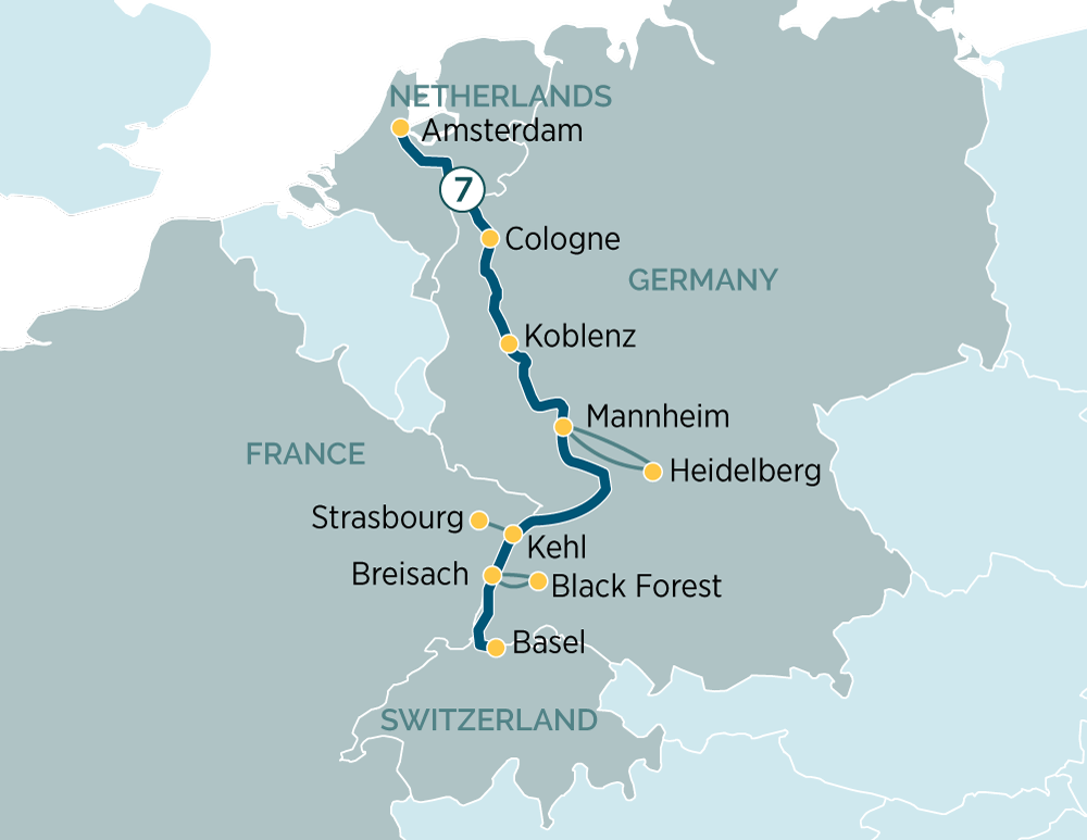 Jewels of the Rhine Itinerary Map
